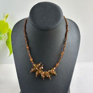 Amber Glass Bead Necklace Adjustable 16"-18" With Clustered Bead Accent